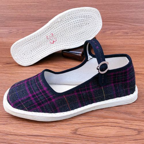 老北京纯手工布鞋春夏一字扣带千层底布鞋女士透气防臭方口布底鞋 扣