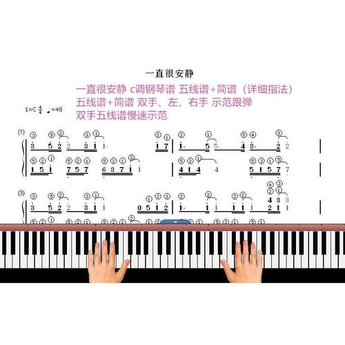一直很安静 c调 钢琴谱 五线谱 简谱 有指法 演示自学视频