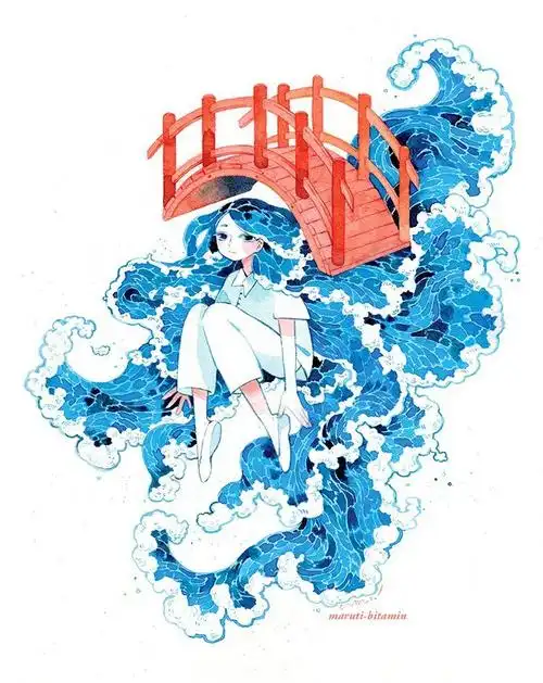 加拿大插画师marutibitamin清新梦幻的水彩人物绘画