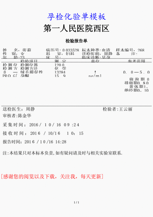 最新孕检化验单模板(精品课件).docx