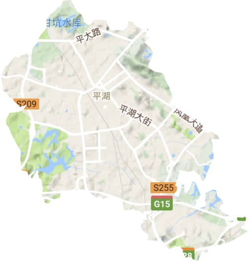 坪山街道高清地形地图,坪山街道高清谷歌地形地图