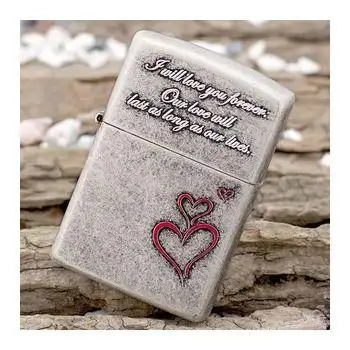 美国芝宝zippo打火机 古银仿旧/雕刻 121fb 永远的爱 红心标志