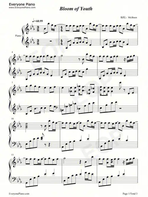 bloomofyouth钢琴谱