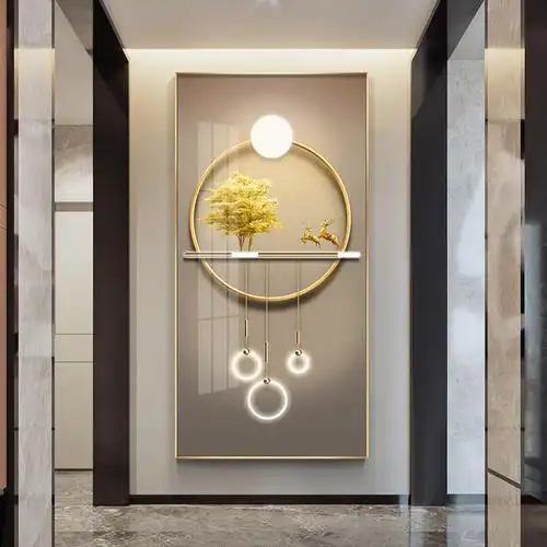 现代玄关装饰画落地大气挂画客厅玄关竖款镶钻晶瓷画过走廊装饰画