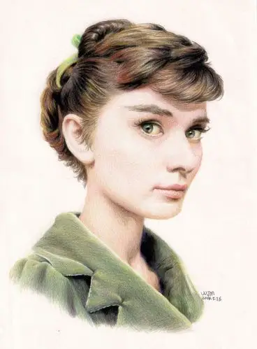 吴俊明《奥黛丽.赫本》纸本彩铅精品