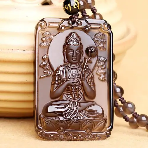 天然冰种黑曜石生肖属马本命佛大势至菩萨吊坠守护神吉祥物男大号