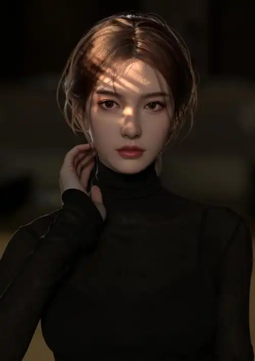 女孩 3d 美女 脸 黑色上衣 高清 4k 手机 全面屏 壁纸 图片