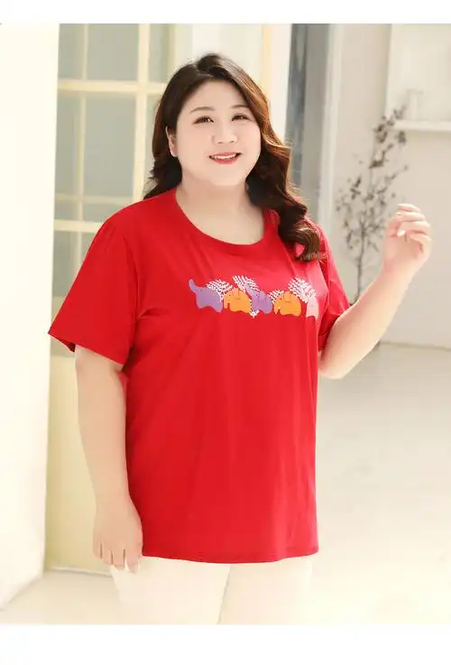 布松大码女装上衣2020夏装新款胖妈妈200斤中长款宽松显瘦短袖t恤