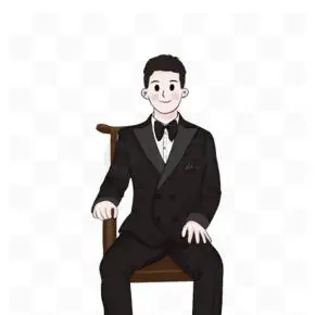 手绘坐姿帅气男孩