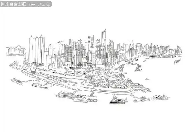 白描重庆朝天门码头矢量图片素材