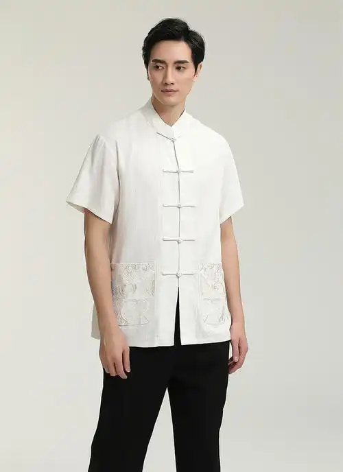 中国风中式民俗风2712唐装男士短袖上衣 中老年短袖衬衫/有套装