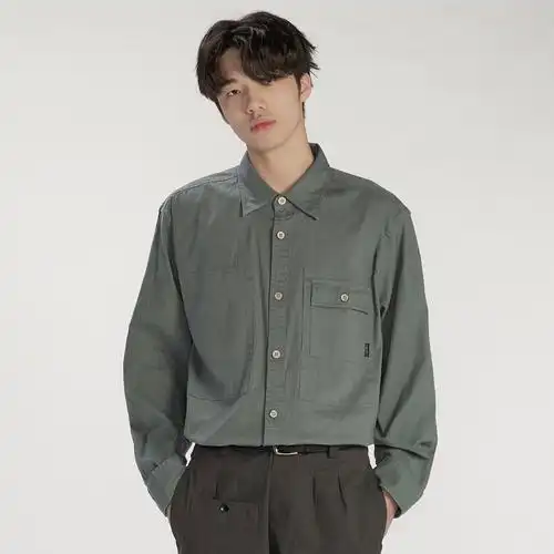 liberty kostume 军事风衬衫港风工装复古军绿长袖休闲宽松衬衫男