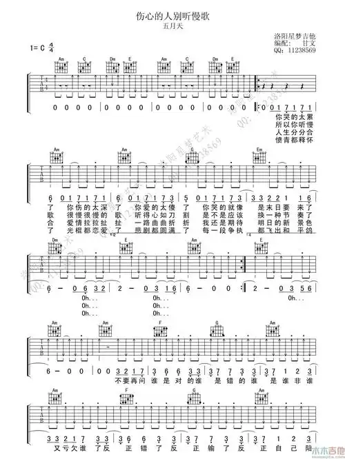 伤心的人别听慢歌(吉他谱)