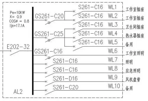 图六:某别墅三层配电箱系统图