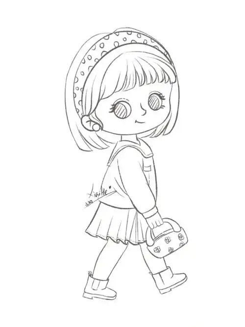 q版人物线稿走姿女孩