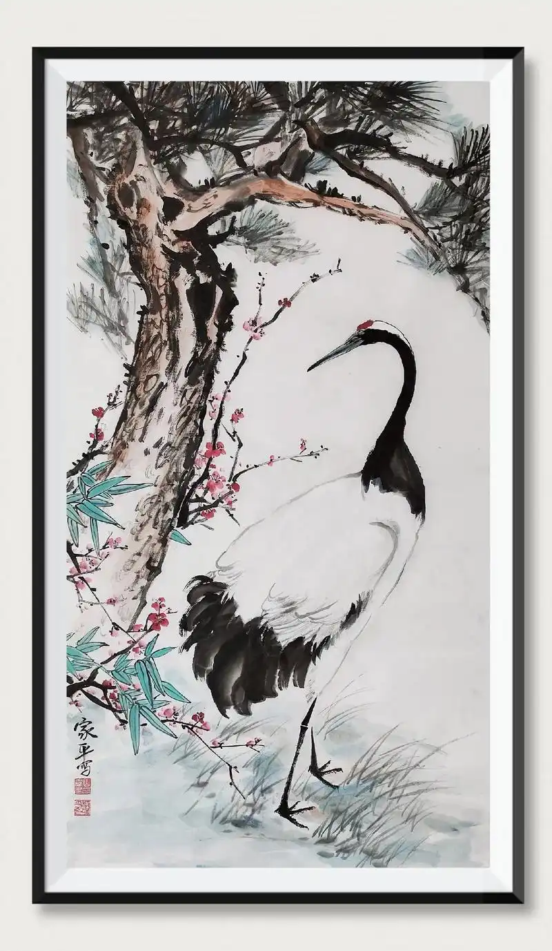 山人国画作品《松鹤图》 尺寸127*67  作品出售  #感 - 抖音