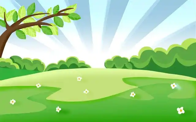 绿色卡通手绘清新草地蓝天白云树木草坪背景素材原创插画海报