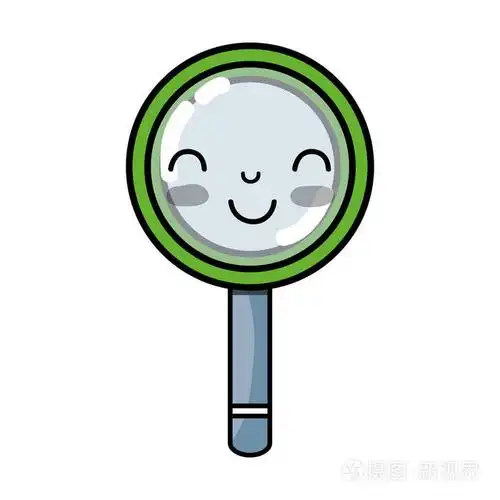 卡瓦伊可爱的快乐放大镜矢量插图