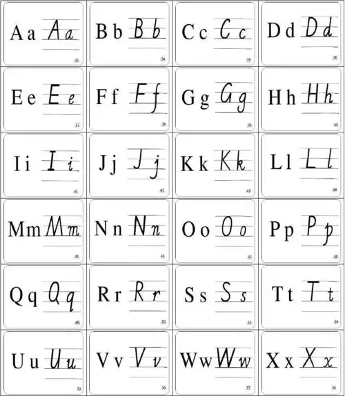 26个英文字母印刷体与手写体对照表