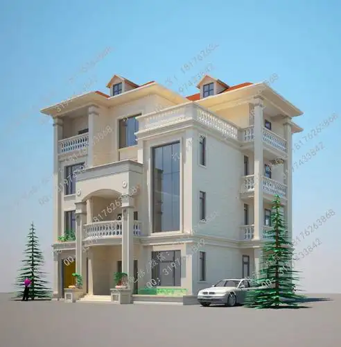 13x13米简欧带大露台三层半农村自建房别墅设计图