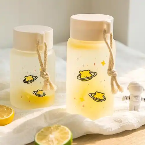 水杯可爱森系少女手提玻璃杯子磨砂ins学生便携个性杯子网红茶杯q