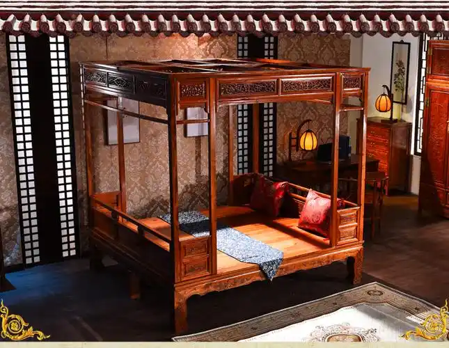 老式木床仿古家具实木双人床千工拔步床踏步床雕花架子床中式老式大床