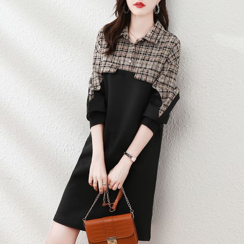 冬天时尚矮小个子加绒保暖女士连衣裙秋冬款【加绒加厚】新款秋冬气质