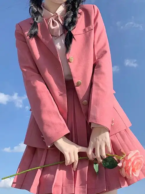 小树莓jk粉色西装外套女秋冬日系学院风校供感西服jk制服套装全套