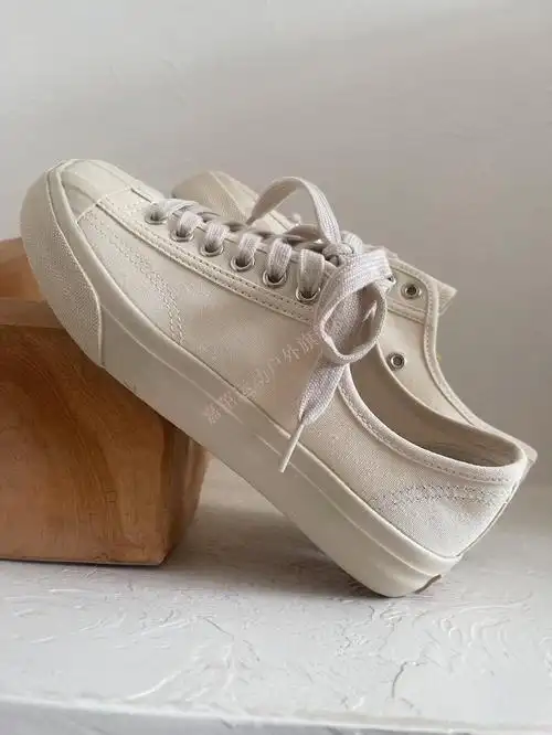 style山系夏天 男女通用 日本冈山风格vintage感帆布鞋硫化鞋 米白色