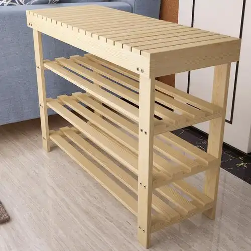 爵尼特价实木鞋架多层置物架现代简约时尚家用防尘鞋柜玄关换鞋凳子