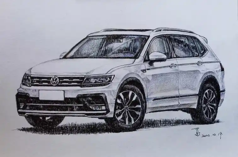 有这个车的人不少吧钢笔彩铅手绘大众途观