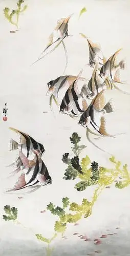 0377神仙鱼立轴设色纸本