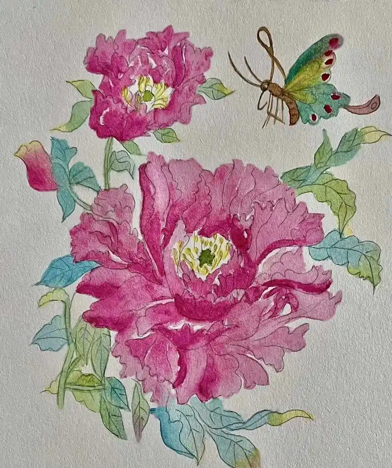 日常～初学水彩画牡丹 - 抖音