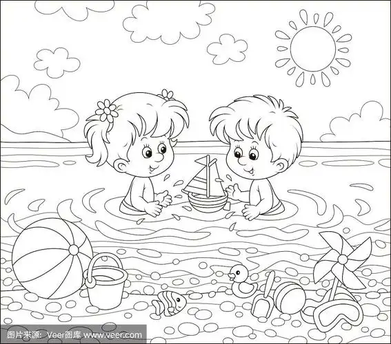 孩子们在海滩上玩水