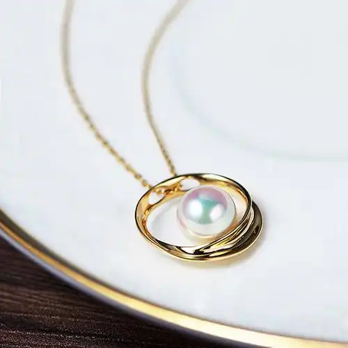 mikimoto御木本akoya天然海水珍珠吊坠女款 18k金环形正圆项链