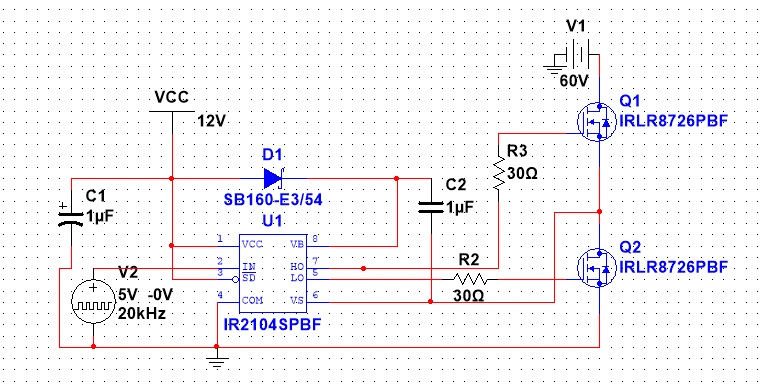 求助ir2104半桥驱动电路