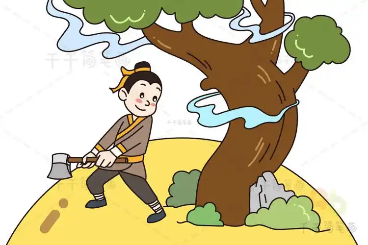 2021最新中秋节简笔画吴刚伐桂怎么画简单又好看