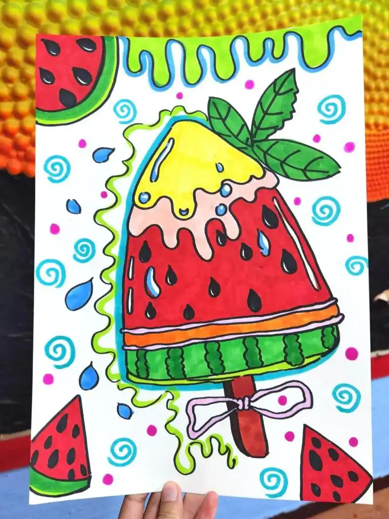 少儿创意美术:夏日棒冰 适合幼儿园大班和一年级绘画 马克笔:多乐绘