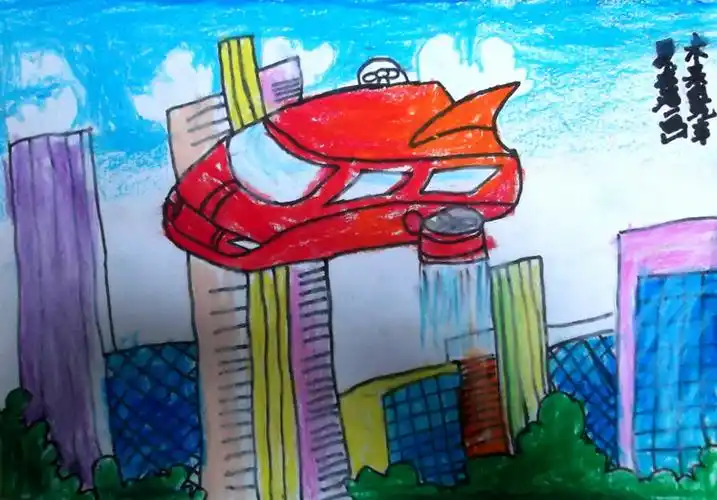 夏龙洁彩画《未来汽车》