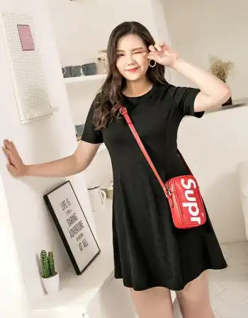 胖妹妹大码女装夏装200斤显瘦连衣裙 黑色 大码xl