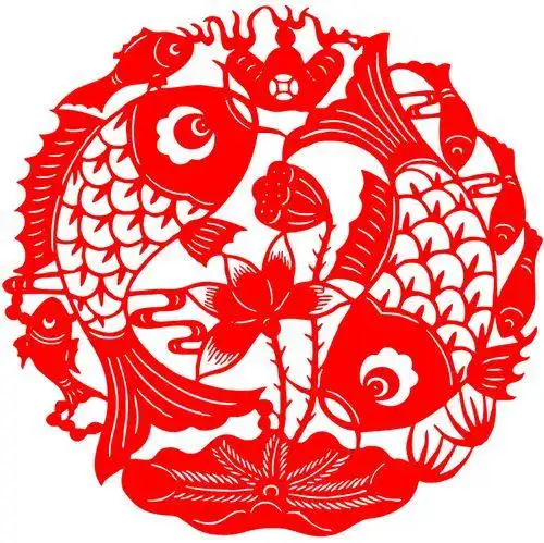 大学第六课《鲤鱼卧莲》荷花鲤鱼剪纸荷花鲤鱼剪纸剪纸《鲤鱼卧莲》
