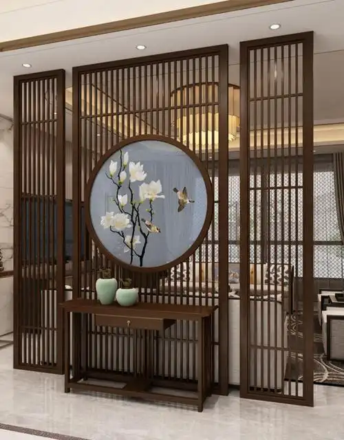 凯临门艺莉新中式进门玄关屏风隔断客厅实木入户现代简约镂空栅栏柜子