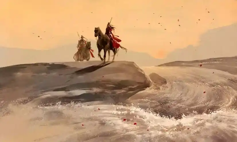 戎装女子古风手绘骑马