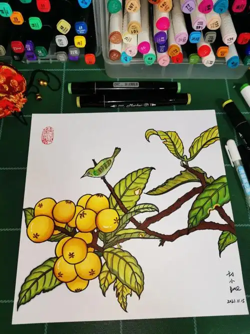 枇杷山鸟图临摹