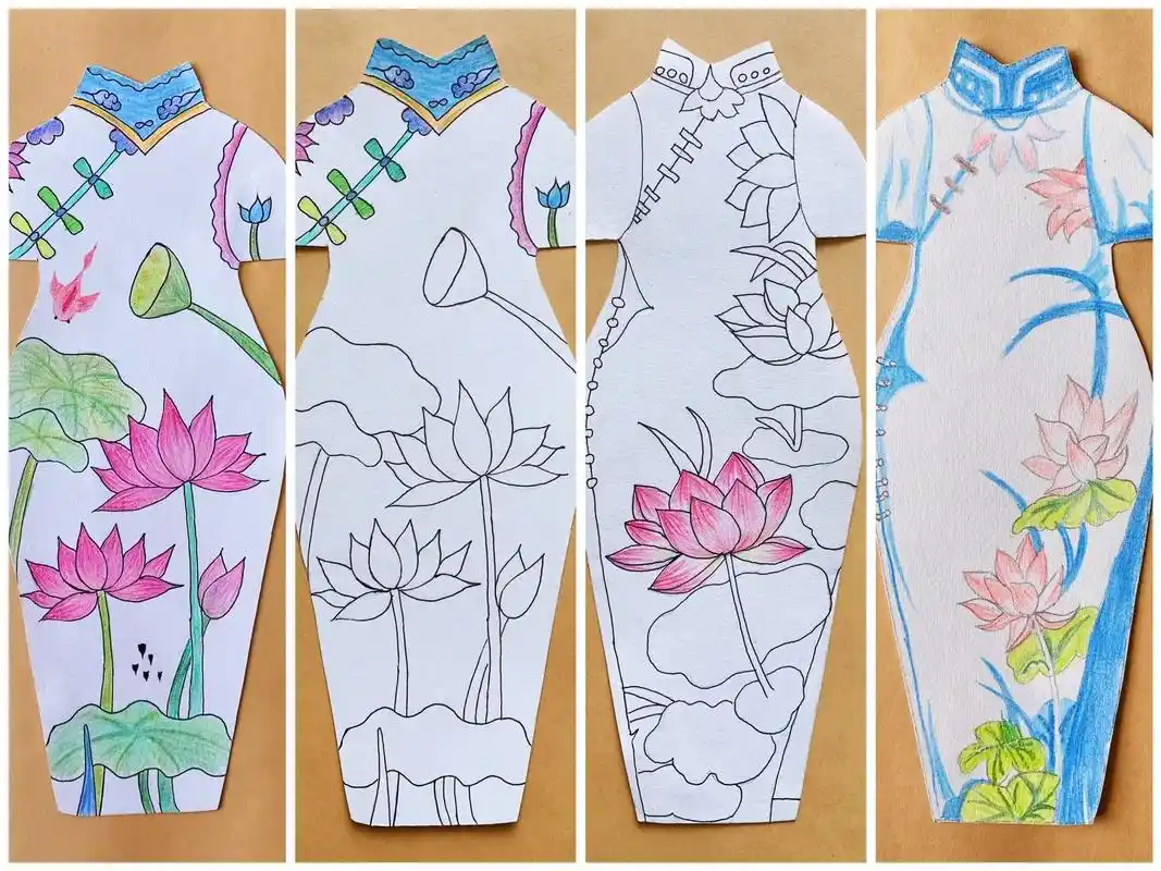 旗袍创意儿童画,古韵旗袍设计,青花瓷.四年级小学生绘画作品, - 抖音