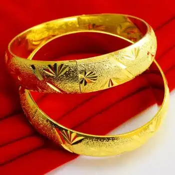 千影珠宝 黄金手镯女款仿真首饰结婚饰品宽大重镀金镯子仿真999金真金
