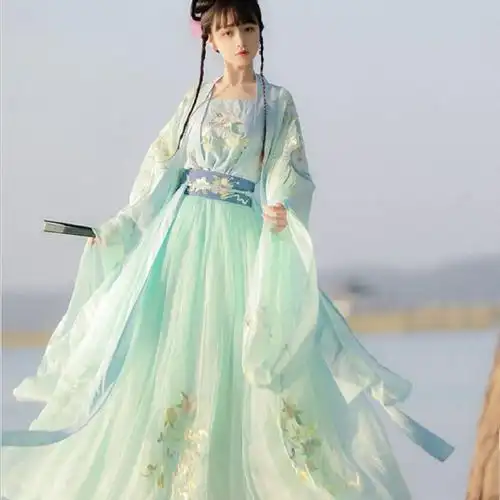 原创中国风汉服女学生古装汉服齐腰齐胸交领广