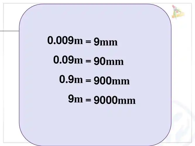 009m=9mm 0.09m=90mm 0.9m=900mm 9m=9000mm