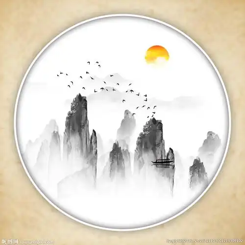 圆形山水画圆形水墨画圆形装饰画