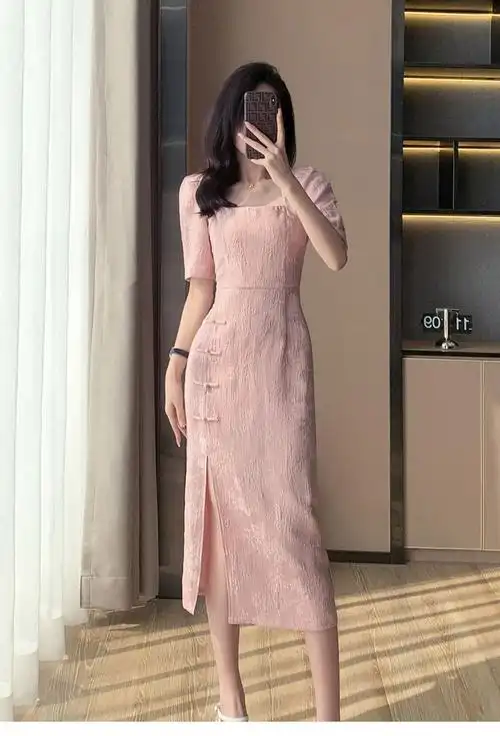 2024夏季新款复古时尚气质温柔少女改良旗袍裙高端女神范连衣裙 - 17